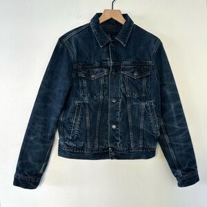 GAP 100% Cotton Flannel Lined Denim Trucker Jacket Sz S Faded Dark Wash Indie